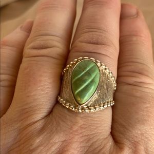 Jay King SS carved turquoise pear shaped band ring